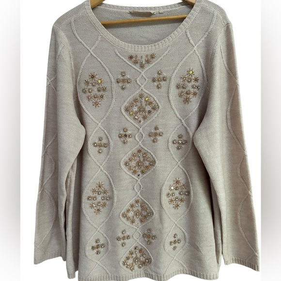 Soft Surroundings Isra Sweater Beaded Embellished Sparkle Size XL Wool Blend - Picture 1 of 7